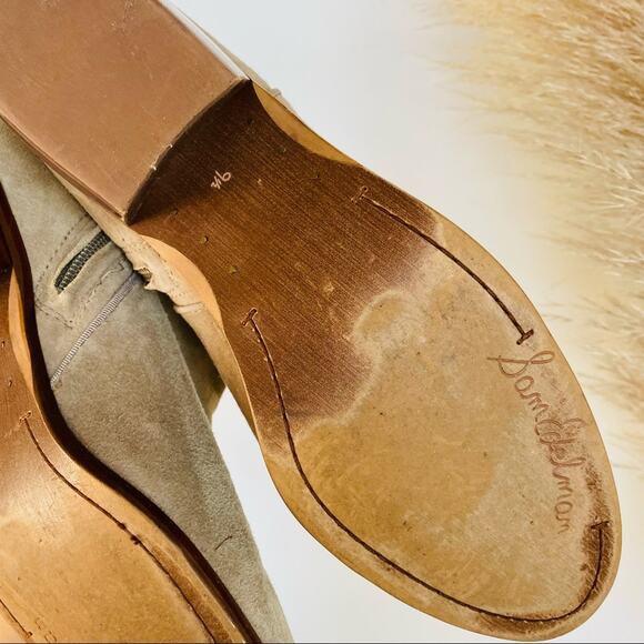SAM EDELMAN Tan Cream Suede Leather Zipper Zip Heel Ankle Boots Booties 9.5 - Picture 6 of 9